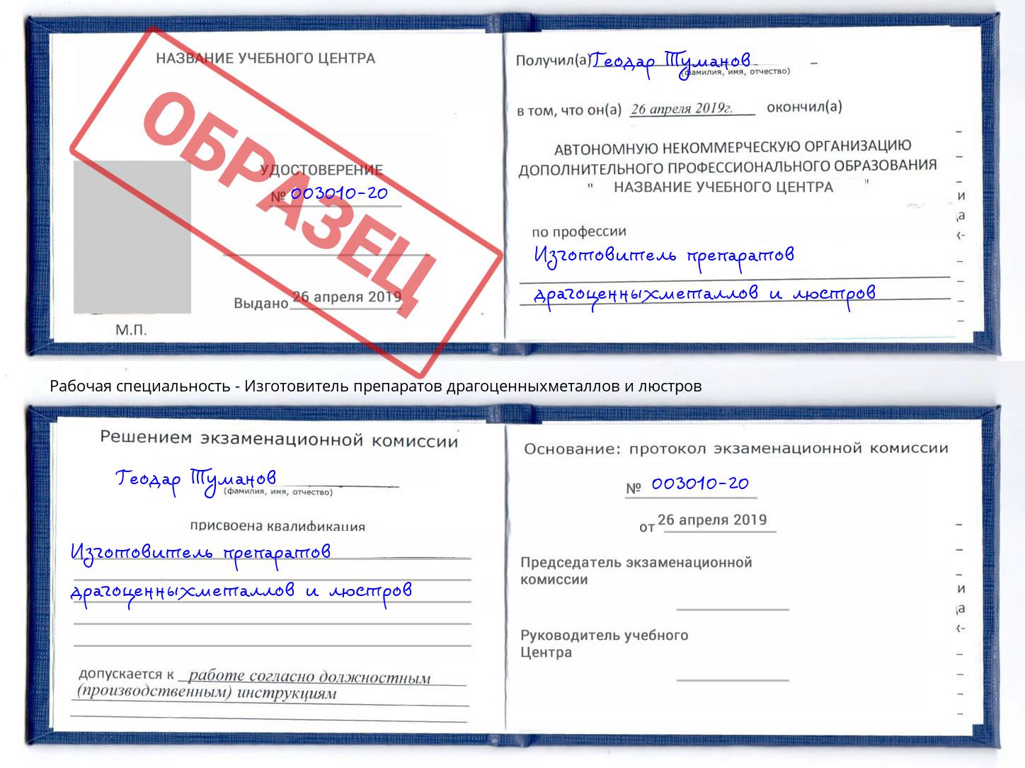 Изготовитель препаратов драгоценныхметаллов и люстров Клинцы