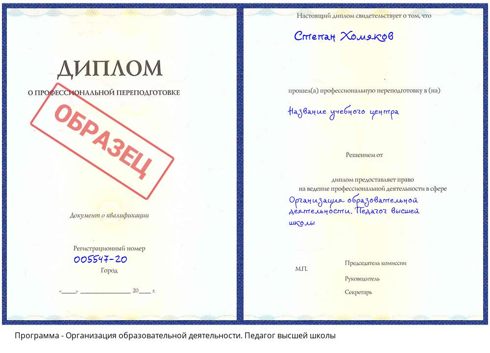 Организация образовательной деятельности. Педагог высшей школы Клинцы