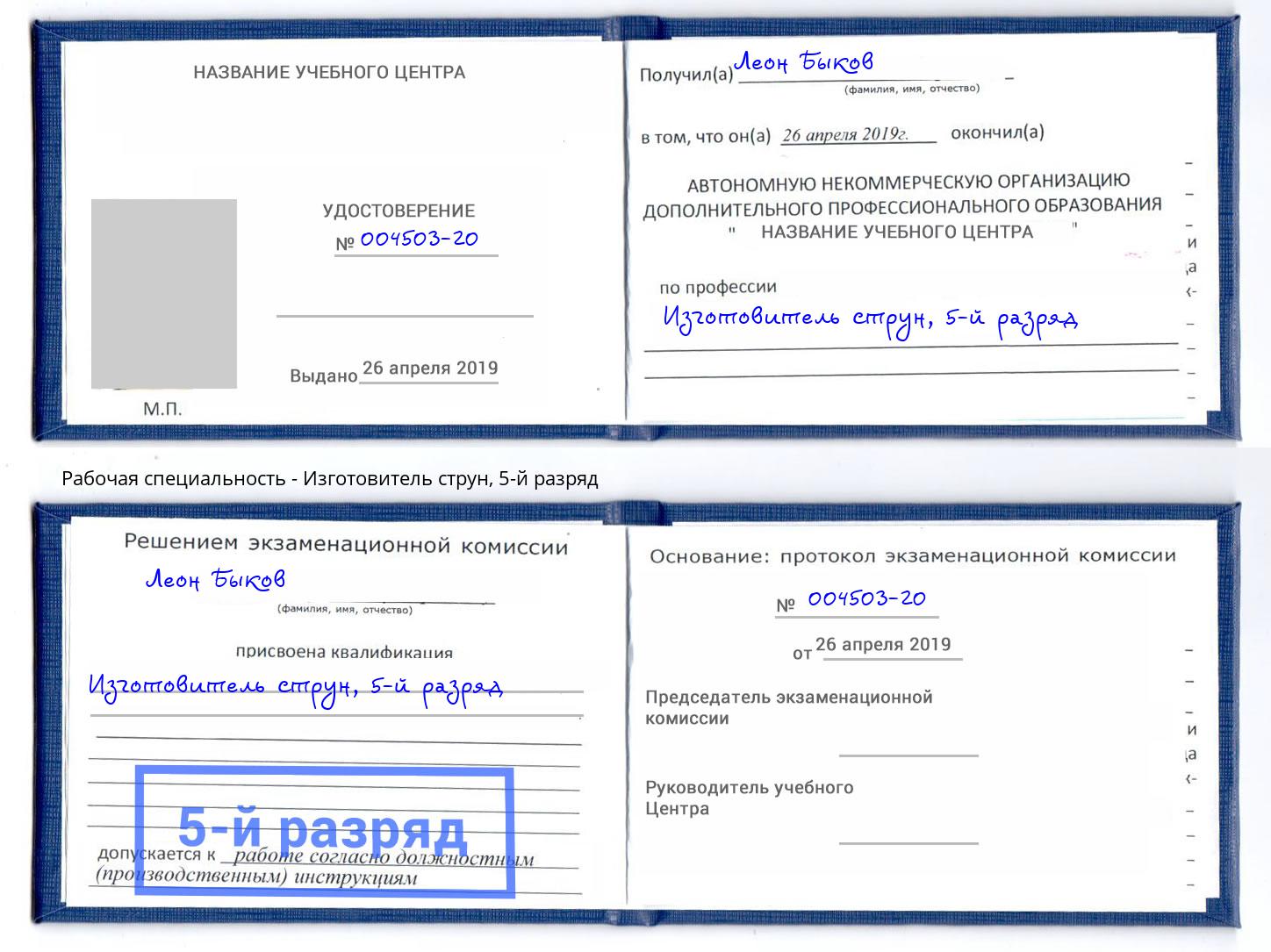корочка 5-й разряд Изготовитель струн Клинцы