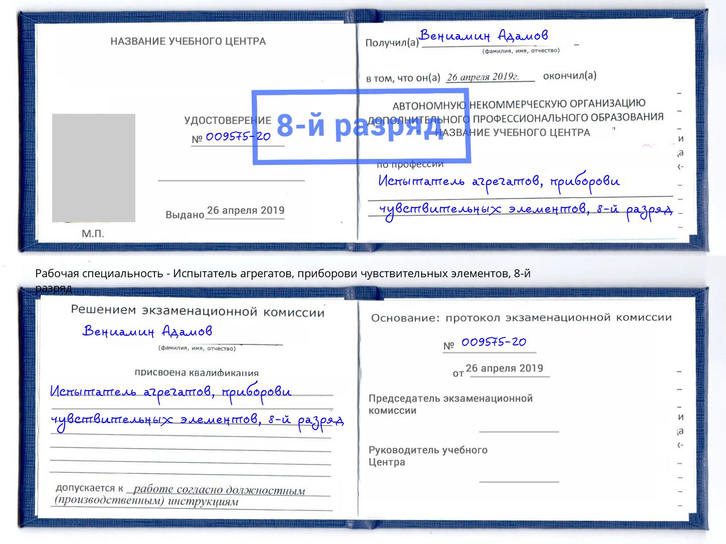 корочка 8-й разряд Испытатель агрегатов, приборови чувствительных элементов Клинцы